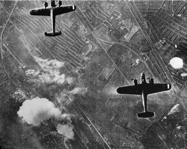 Bombers of the German Luftwaffe in flight over London during the Battle of Britain