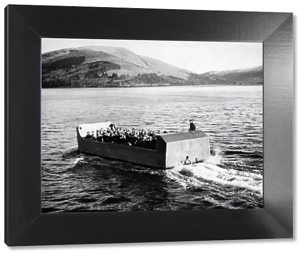 Landing craft laden with troops approaching the Lofoten Islands. March 1941