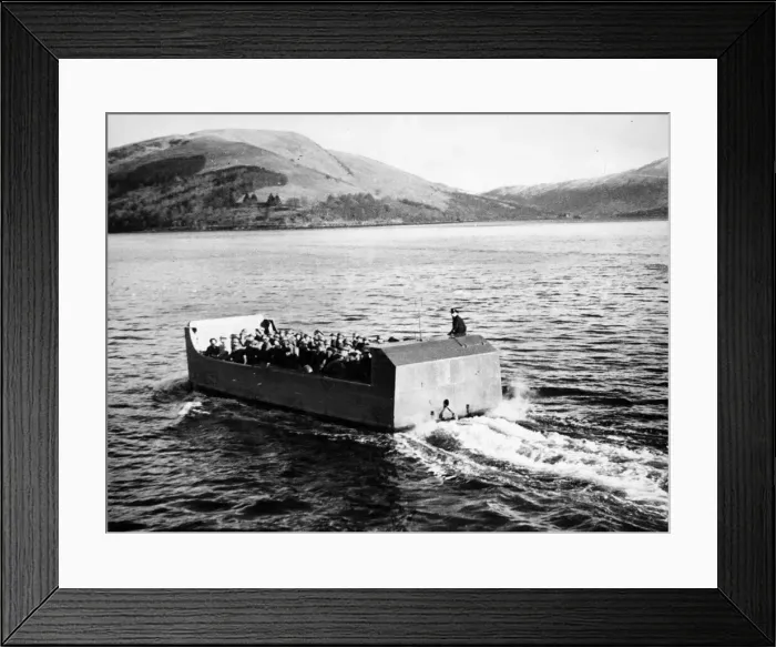 Framed Print : Landing craft laden with troops approaching the Lofoten Islands. March 1941
