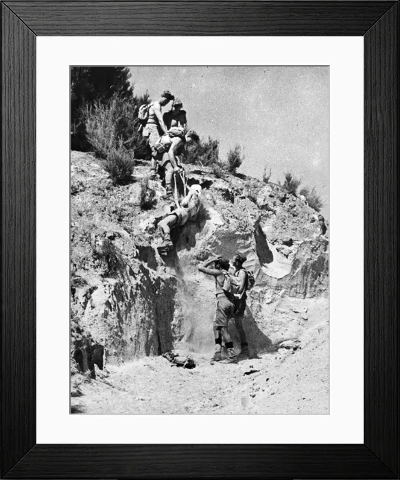 Framed Print : New Zealand medical unit in training. When a soldier in training in the bush fell over a