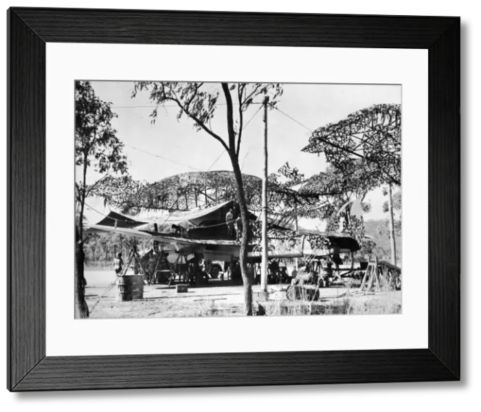 Framed Print : A camouflaged Australian Bristol Beaufort receiving attention from R. A. A. F Framed Print : A camouflaged Australian Bristol Beaufort receiving attention from R. A. A. F