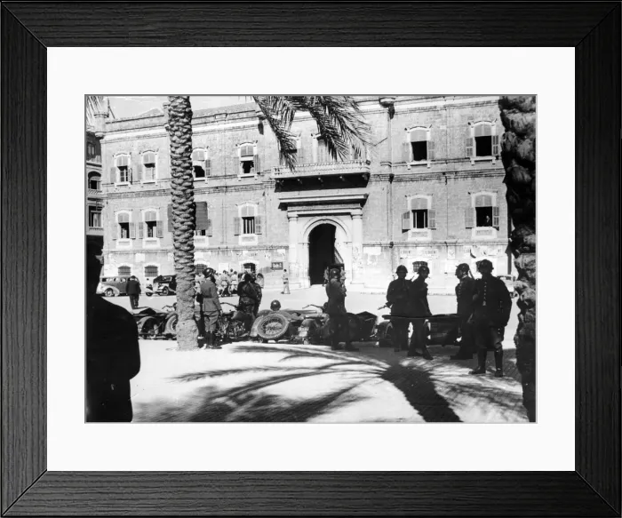 Framed Print : French motorcycle patrols in Lebanon, facing the Town Hall in the Place de l Etoile Framed Print : French motorcycle patrols in Lebanon, facing the Town Hall in the Place de l Etoile