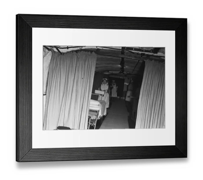 Framed Print : Nurses prepare the First Aid Post in Dover dug into the white cliffs. 22nd February 1945 Framed Print : Nurses prepare the First Aid Post in Dover dug into the white cliffs. 22nd February 1945