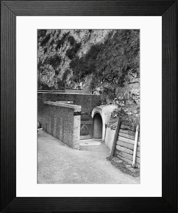 Framed Print : The entrance to th First Aid Post at Dover dug into the white cliffs. 22nd February 1945 Framed Print : The entrance to th First Aid Post at Dover dug into the white cliffs. 22nd February 1945