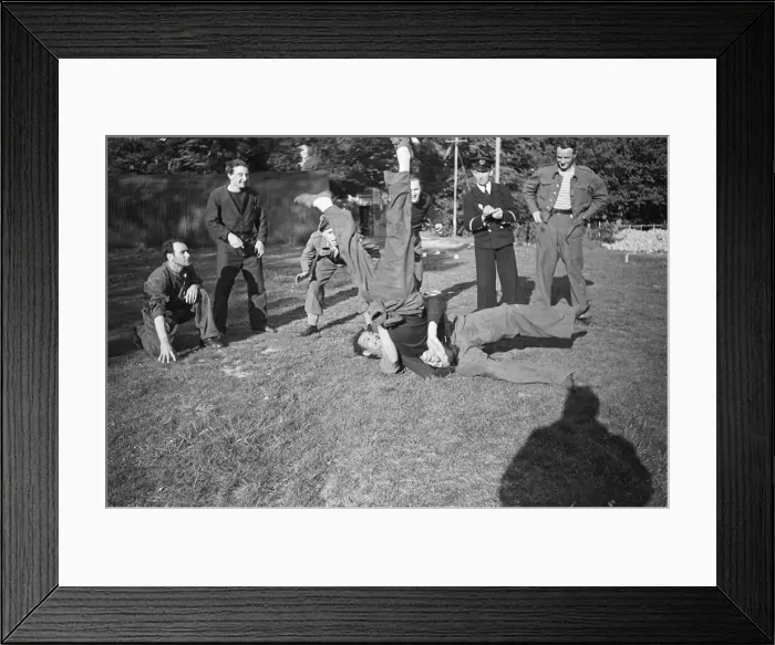 Framed Print : Free French Sailors and Naval Commandos train in unarmed combat at their their barracks Framed Print : Free French Sailors and Naval Commandos train in unarmed combat at their their barracks