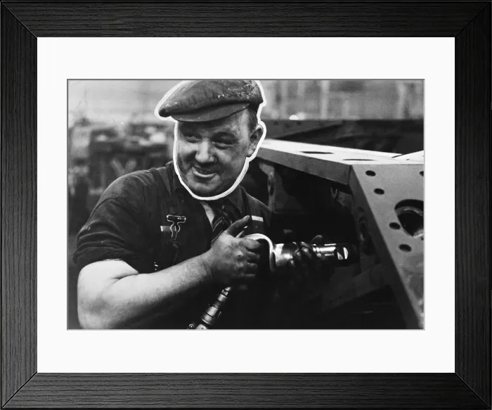 Framed Print : A riveter at a Valentine tank factory in the Midlands. 28th September 1941 Framed Print : A riveter at a Valentine tank factory in the Midlands. 28th September 1941