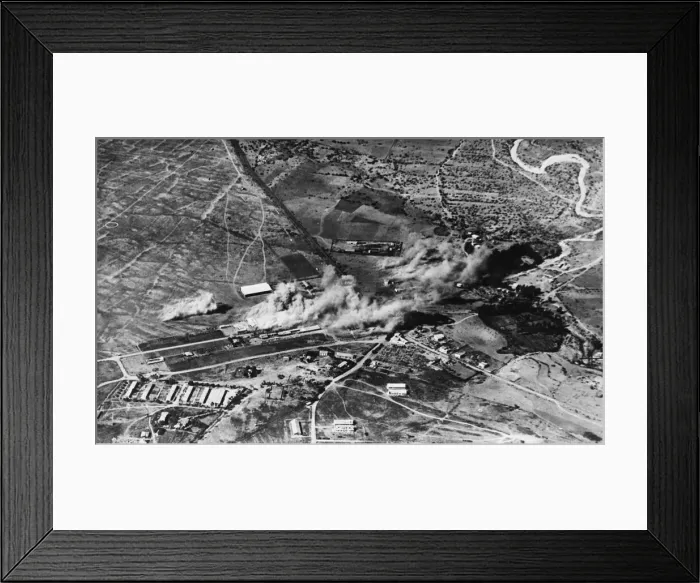 Framed Print : The bombing of Caproni workshops at Mai Edaga by the R. A. F. during Second World War Framed Print : The bombing of Caproni workshops at Mai Edaga by the R. A. F. during Second World War