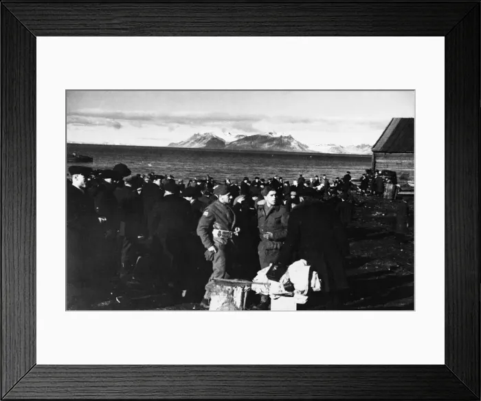 Framed Print : Norwegians waiting to be evacuated from the Svalbard Islands late one evening during Framed Print : Norwegians waiting to be evacuated from the Svalbard Islands late one evening during