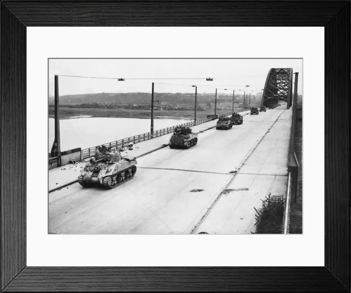 Framed Print : British armour captures a bridge across the Waal river in the Netherlands Framed Print : British armour captures a bridge across the Waal river in the Netherlands