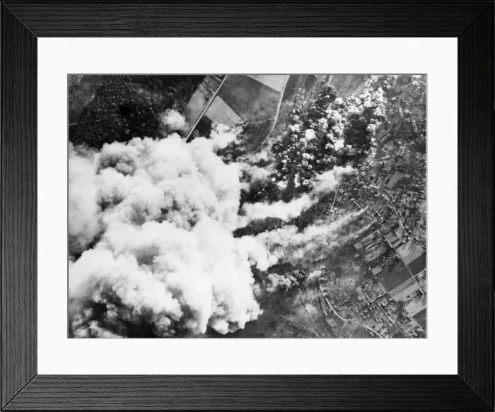 Framed Print : Aerial view showing damage caused to the Creil railway marshalling yards one o clock Framed Print : Aerial view showing damage caused to the Creil railway marshalling yards one o clock