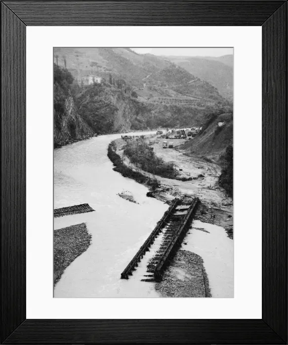 Framed Print : Bailey Bridge rendered useless by heavy flooding on the River Canterno