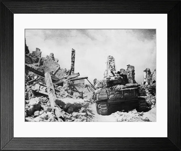 Framed Print : Sherman tanks in the ruins of San Angelo. 20th May 1944 Framed Print : Sherman tanks in the ruins of San Angelo. 20th May 1944