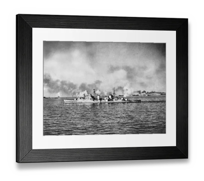 Framed Print : HMS Spartan can be seen here assisting with the bombardment of the beaches at Anzio