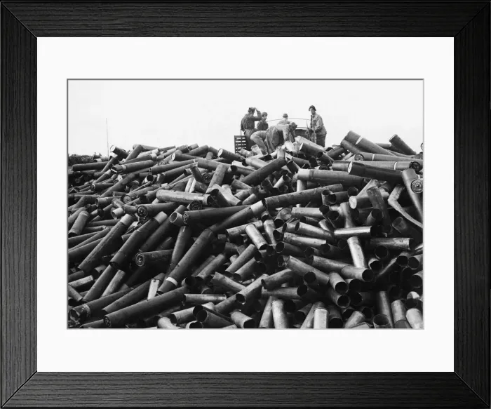Framed Print : Italian civilians helping Allied soldiers unload empty shell cases at a dump on Anzio