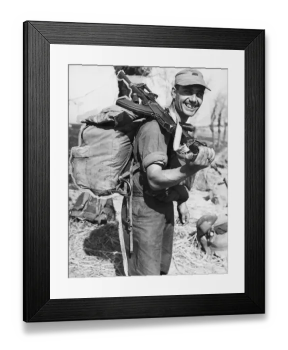 Framed Print : British Mountain Trooper smiling for the camera during WWII. 13th April 1945