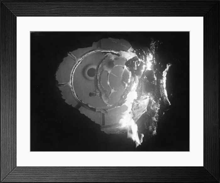 Framed Print : Picture shows a German mine, beyond burnt up and destroyed at Orford Ness on The Suffolk Framed Print : Picture shows a German mine, beyond burnt up and destroyed at Orford Ness on The Suffolk