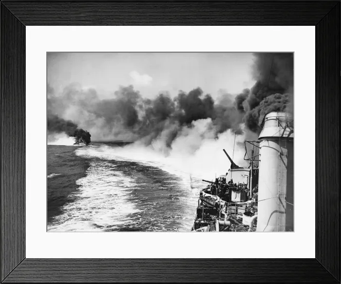 Framed Print : Smoke screen put up by US destroyers whilst circling the British cruiser Dido Framed Print : Smoke screen put up by US destroyers whilst circling the British cruiser Dido