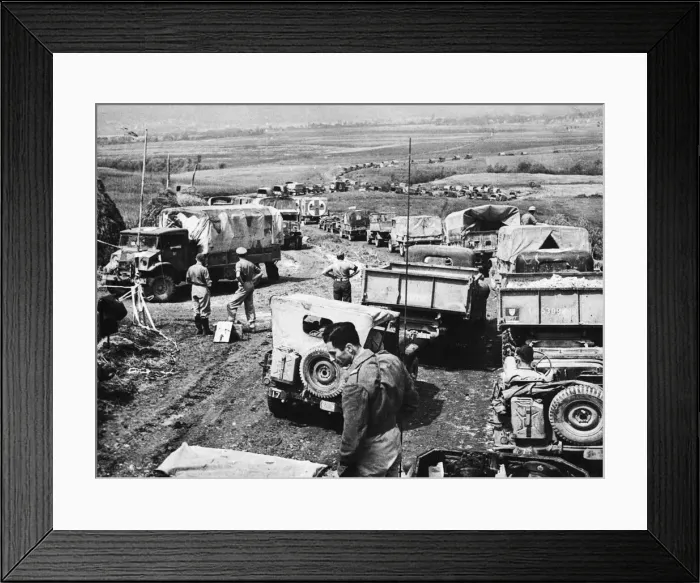 Framed Print : Canadians in Italy. Army supply vehicles jam the road leading to the front through Framed Print : Canadians in Italy. Army supply vehicles jam the road leading to the front through
