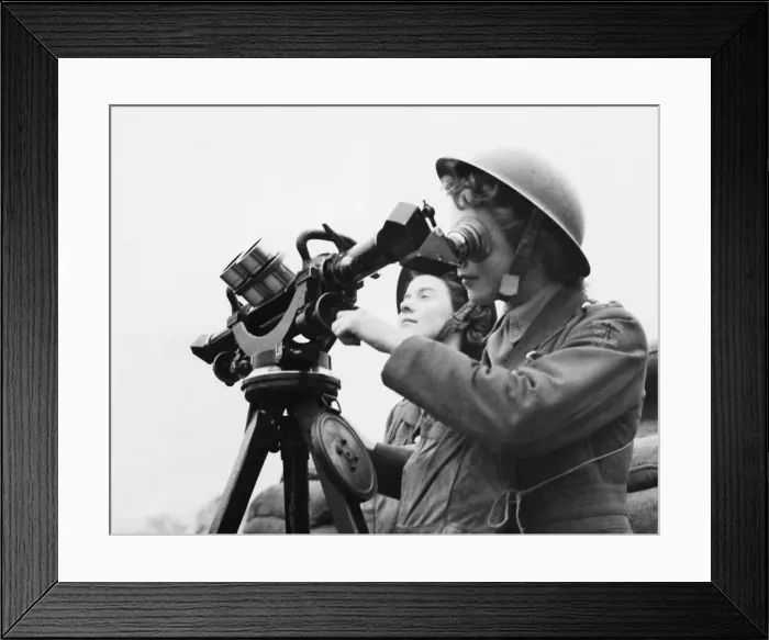 Framed Print : A. T. S. girl uses an identification telescope. 22nd April 1941 Framed Print : A. T. S. girl uses an identification telescope. 22nd April 1941