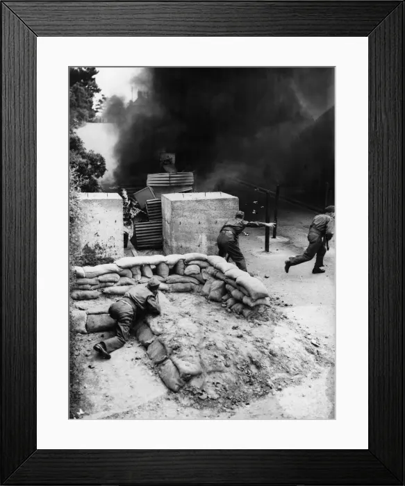 Framed Print : Home Guard attacking a tank with a Molotov Cocktail during an exercise Framed Print : Home Guard attacking a tank with a Molotov Cocktail during an exercise