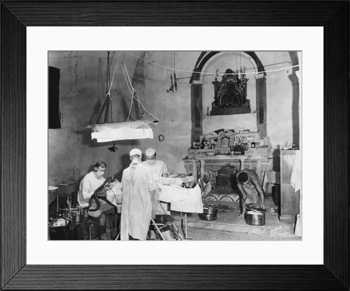Framed Print : Surgeons operating at a chapel at a monastery in Sicily. 15th August 1943 Framed Print : Surgeons operating at a chapel at a monastery in Sicily. 15th August 1943