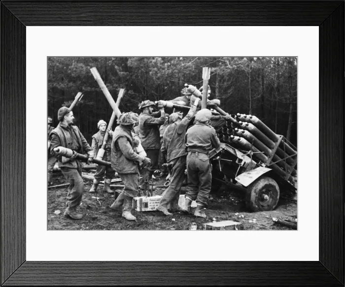 Framed Print : British troops loading rocket artillery in the Reichswald area in Germany Framed Print : British troops loading rocket artillery in the Reichswald area in Germany