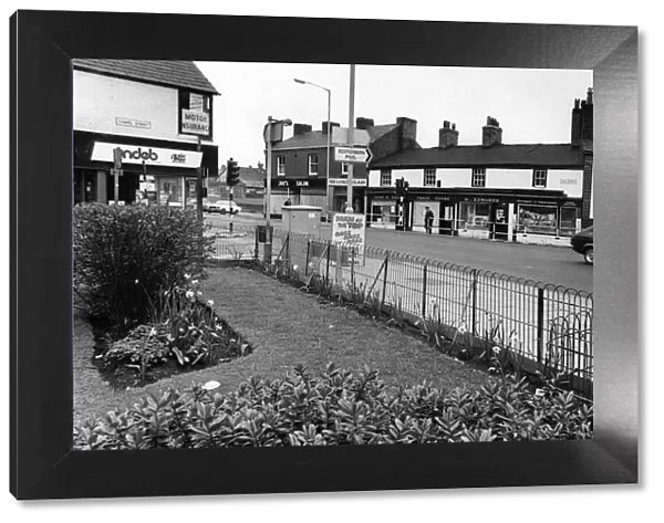 The centre of Prescot, Knowsley, Merseyside. May 1976