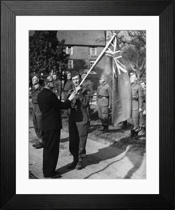 Framed Print : First Home Guard in Britain to carry the red ensign of official parades will be Framed Print : First Home Guard in Britain to carry the red ensign of official parades will be