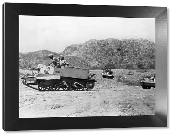 Bren gun carriers of a famous Sikh Battalion moving up in Eritrea. Circa April 1941