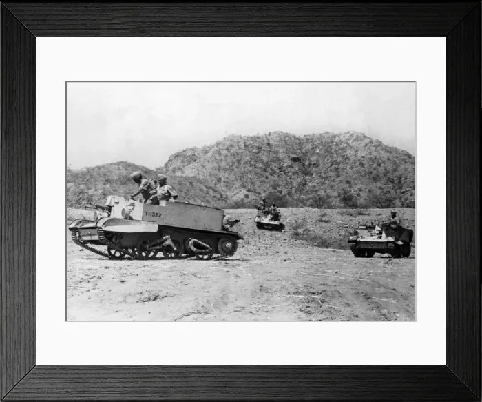 Framed Print : Bren gun carriers of a famous Sikh Battalion moving up in Eritrea. Circa April 1941 Framed Print : Bren gun carriers of a famous Sikh Battalion moving up in Eritrea. Circa April 1941