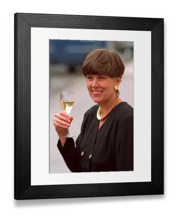 Framed Print : PRUE LEITH, WITH GLASS OF CHAMPAGNE, IN PHOTOCALL TO CELEBRATE BUSINESSWOMAN OF THE YEAR Framed Print : PRUE LEITH, WITH GLASS OF CHAMPAGNE, IN PHOTOCALL TO CELEBRATE BUSINESSWOMAN OF THE YEAR