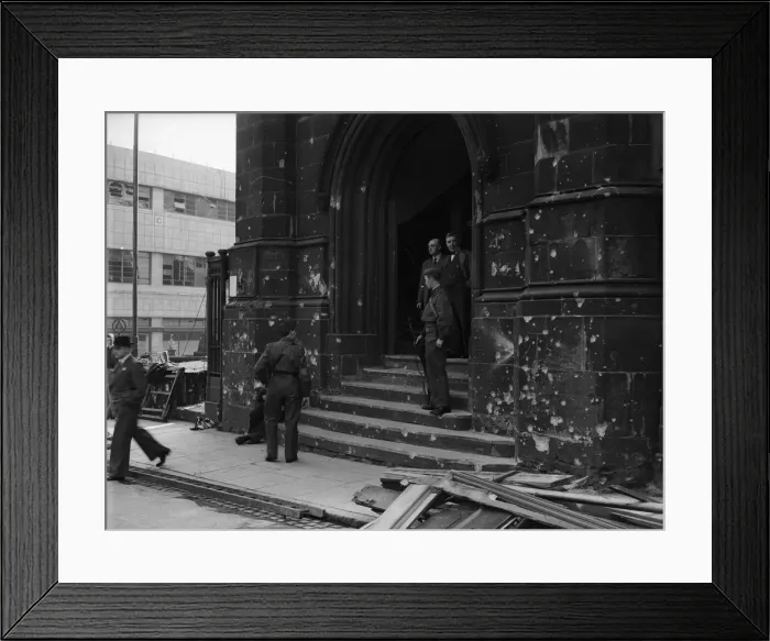Framed Print : The entrance to Dudley Parish Church, bare the scars of a raid on the city Framed Print : The entrance to Dudley Parish Church, bare the scars of a raid on the city