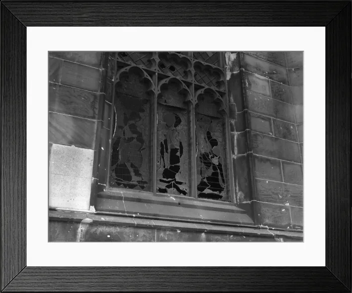 Framed Print : The stained windows at Dudley Parish Church, bare the scars of a raid on the city Framed Print : The stained windows at Dudley Parish Church, bare the scars of a raid on the city