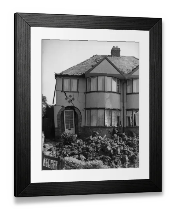 Framed Print : Knocked Sideways. This house in Acocks Green, Birmingham was knocked sideways when bomb