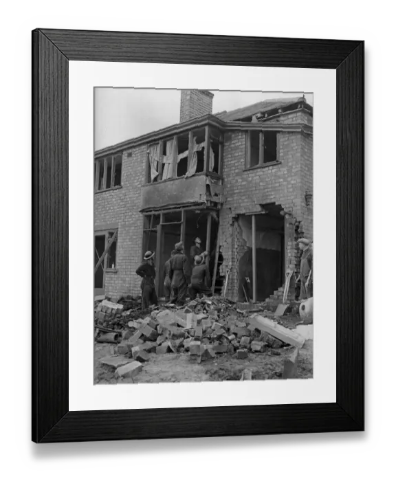Framed Print : A demolition squad make safe a bomb damaged building at Hodge Hill Common following a Framed Print : A demolition squad make safe a bomb damaged building at Hodge Hill Common following a