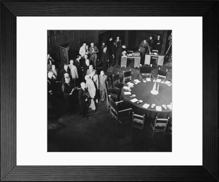 Framed Print : Winston Churchill greets other Allied representatives at one of the sessions of