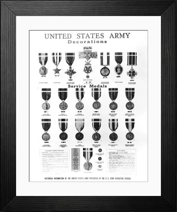 Framed Print : United States Army decorations: a poster issued by the US Army recruiting service before Framed Print : United States Army decorations: a poster issued by the US Army recruiting service before