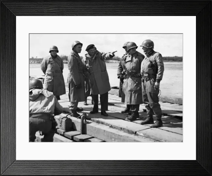 Framed Print : Field Marshall Bernard Montgomery crossed the River Elbe during a visit to American 18th Framed Print : Field Marshall Bernard Montgomery crossed the River Elbe during a visit to American 18th