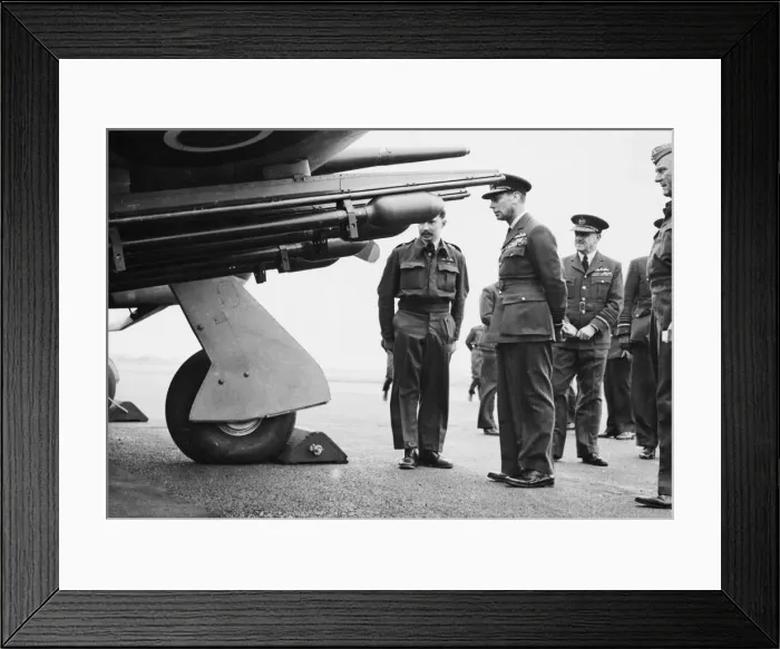 Framed Print : King George VI inspecting the latest Typhoon aircraft fitted with rocket projectile Framed Print : King George VI inspecting the latest Typhoon aircraft fitted with rocket projectile