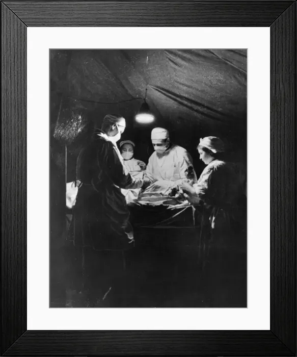 Framed Print : A Russian Surgeon operates on a soldier of the Red Army, in a tent in the snow Framed Print : A Russian Surgeon operates on a soldier of the Red Army, in a tent in the snow