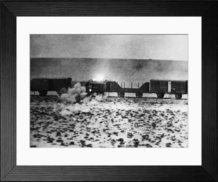 Framed Print : Non stop Allied air attacks in the Middle East. A broadside attack on a train in Framed Print : Non stop Allied air attacks in the Middle East. A broadside attack on a train in