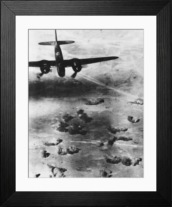 Framed Print : Bombs bursting among fleeing German vehicles in the Western Desert Framed Print : Bombs bursting among fleeing German vehicles in the Western Desert