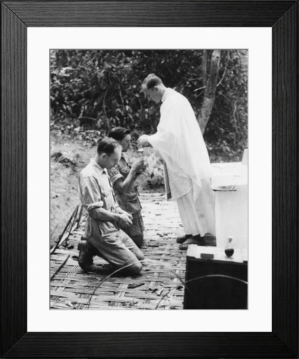 Framed Print : Holy communion in Burma. Padre squadron leader C. B. Westcott of Northhampton administers Framed Print : Holy communion in Burma. Padre squadron leader C. B. Westcott of Northhampton administers