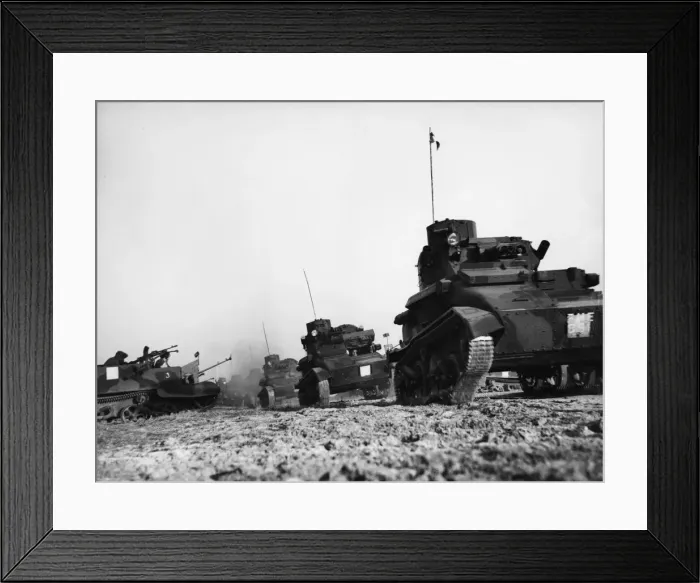 Framed Print : British troops in France on training Exercise using Light Tanks. 18th January 1940