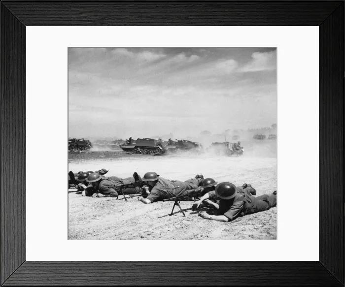 Framed Print : Bren carriers in action while the carriers pass in the background. 25th June 1941 Framed Print : Bren carriers in action while the carriers pass in the background. 25th June 1941