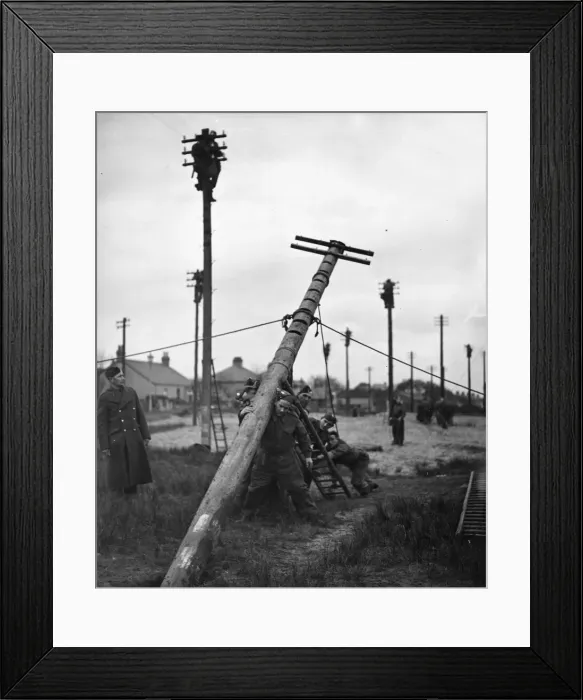 Framed Print : RCS men in training. Erecting outside telegraphic communications and wiring Framed Print : RCS men in training. Erecting outside telegraphic communications and wiring
