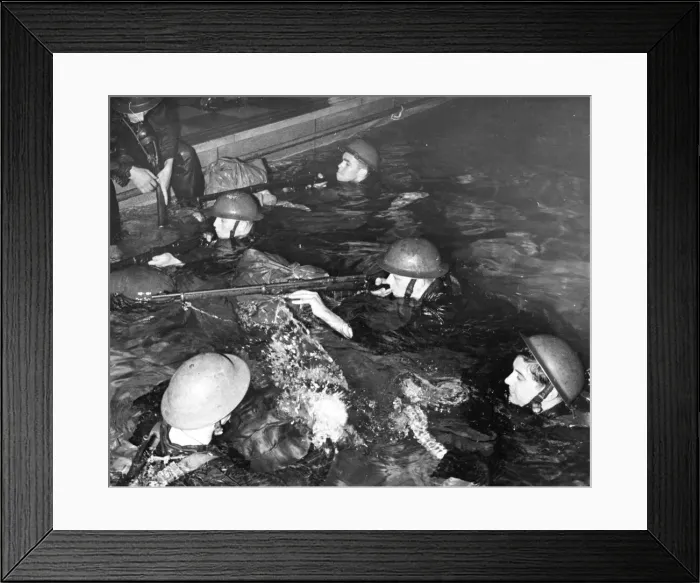Framed Print : Army exercise in Water. Training in gun firing whilst in rivers, lanes or seas Framed Print : Army exercise in Water. Training in gun firing whilst in rivers, lanes or seas