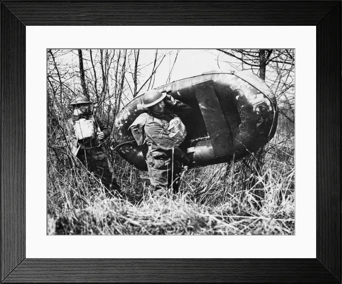 Framed Print : The York and Lancaster Regiment at river exercises with collapsible boats Framed Print : The York and Lancaster Regiment at river exercises with collapsible boats