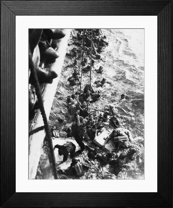 Framed Print : Survivors of the German battleship Bismark are rescued during the Second World War