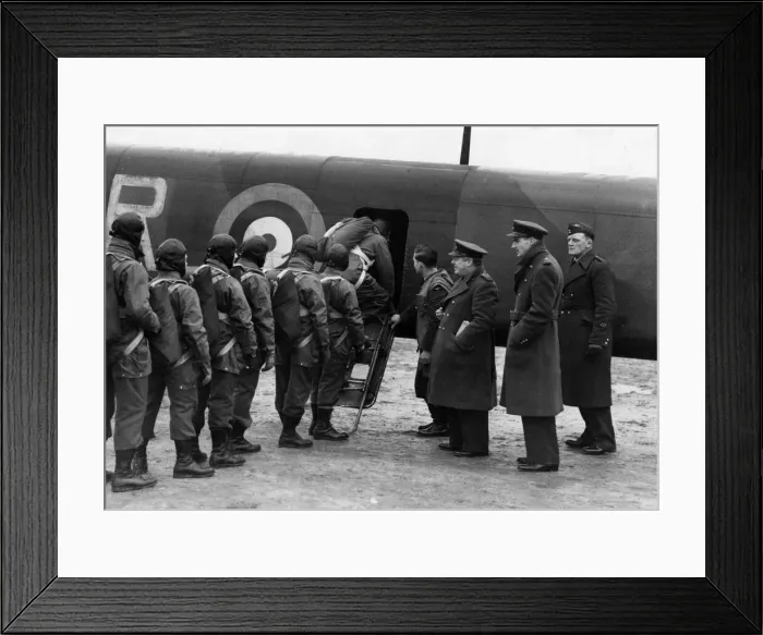 Framed Print : At a secret RAF station in Britain, paratroopers enter an aircraft under the watchful Framed Print : At a secret RAF station in Britain, paratroopers enter an aircraft under the watchful